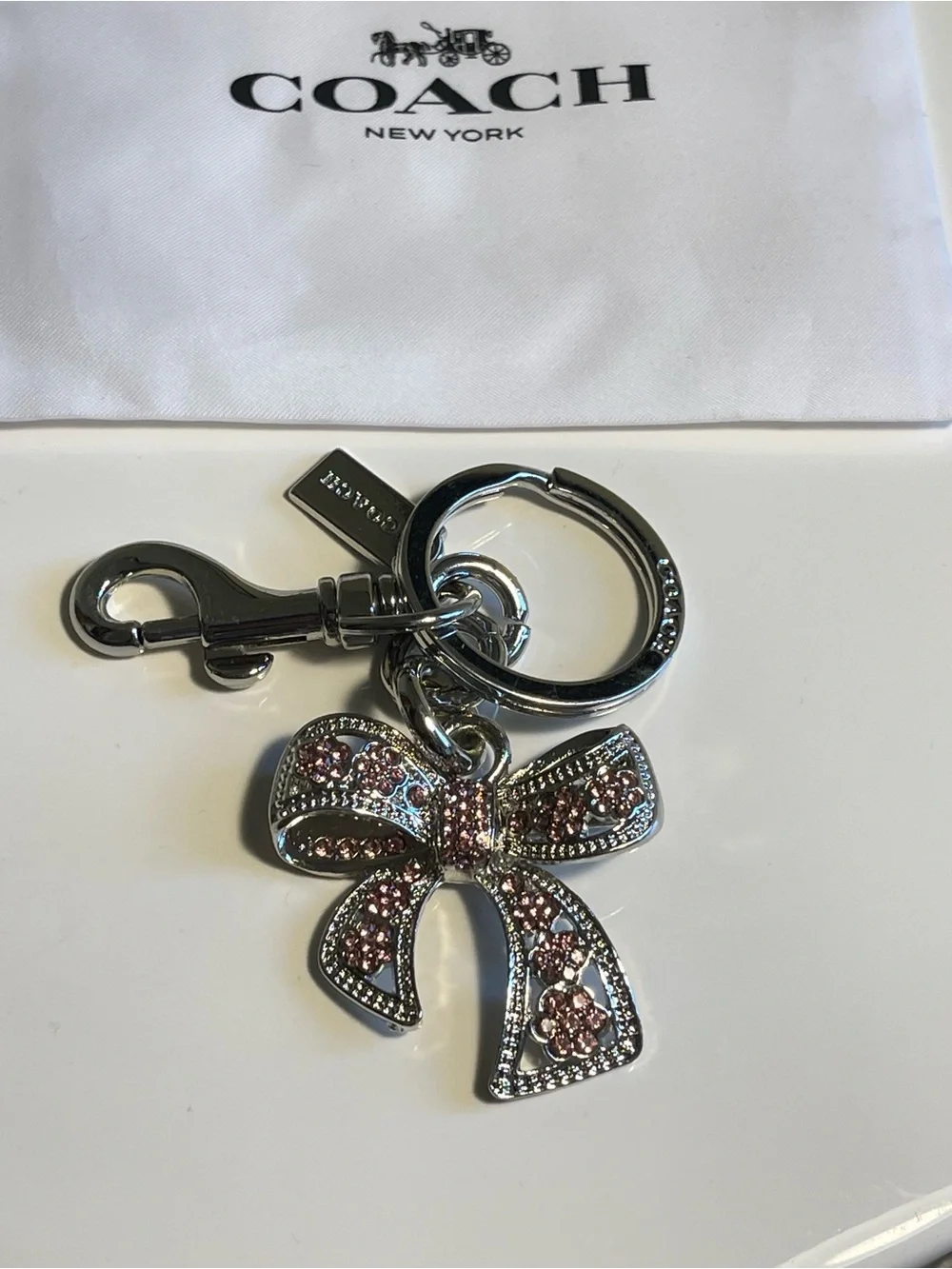 COACH Pink/Silver Crystal Bow Keychain/Bag Charm - NWOT**